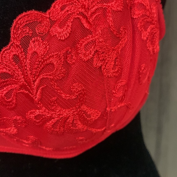 Victoria's Secret Red Embroidered Lace Gel Push Up Bra Cup Size 34B Preowned - Picture 2 of 10